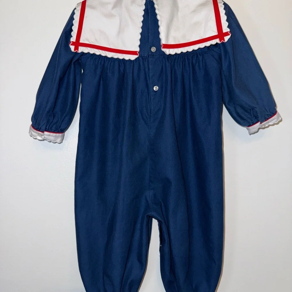Vintage Petit Ami Nautical Blue Sailor Kids One Piece romper size 24 months